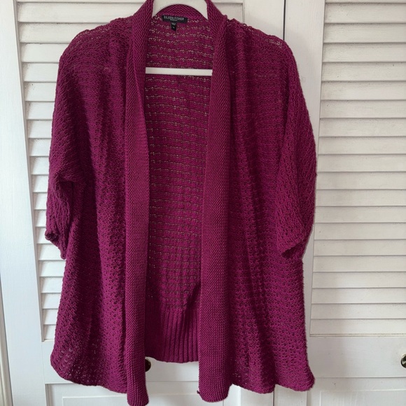 Eileen Fisher Open Front Cotton Cardigan 1X Raspberry Quiet Luxury - Picture 2 of 5